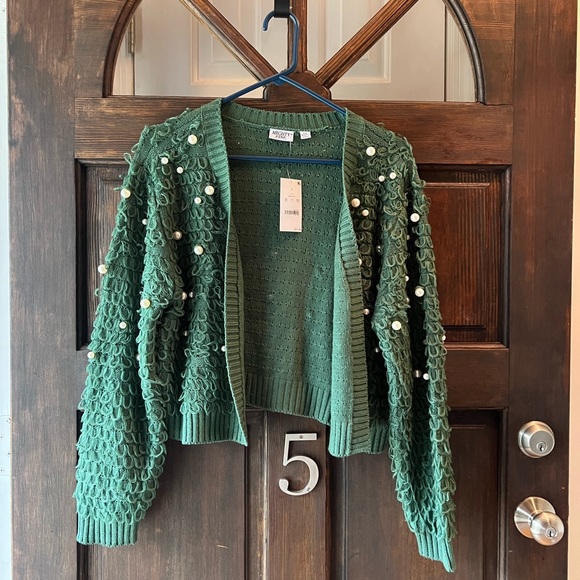 Mighty Fine Sweaters - NWT- cute half sweater or shrug with pearls on for accents.